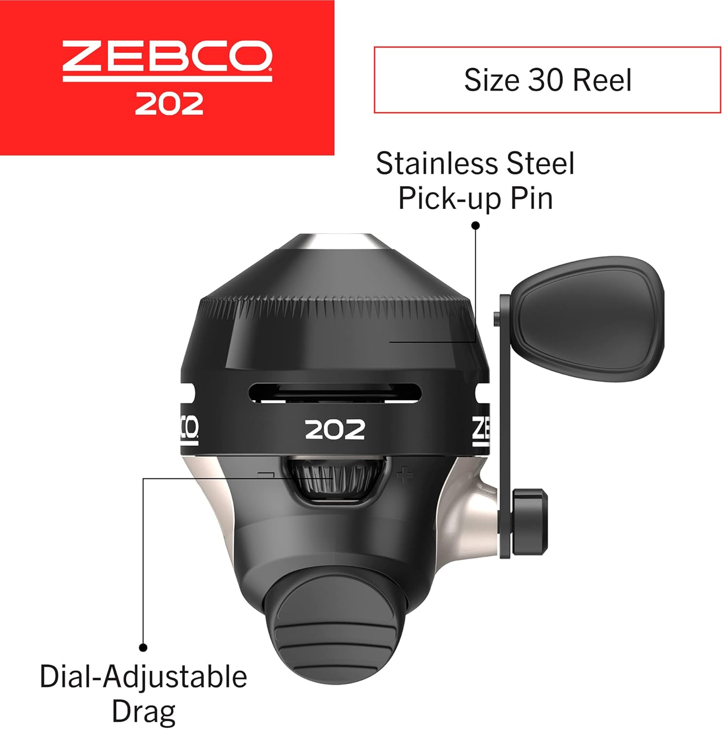 Zebco 202 Spincast Fishing Reel, Right-Hand Retrieve, Durable All-Metal Gears, Stainless Steel Pick-up Pin, Pre-Spooled with 10-Pound Zebco Fishing Line, - Image 2